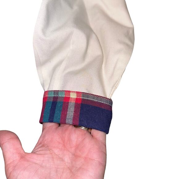 Cricket by the Creek Vintage White Button Down Blouse with Plaid Bows - Picture 2 of 6